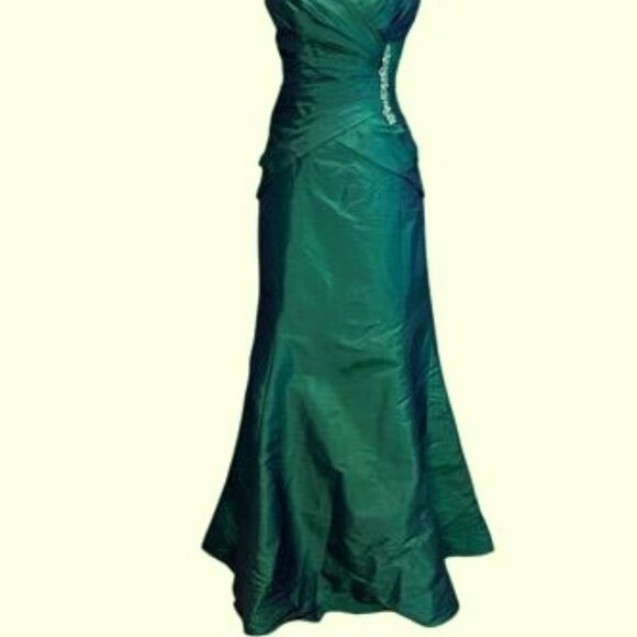 Elizabeth London iridescent Teal Taffeta Embellished Tie Back Gown - Picture 2 of 4